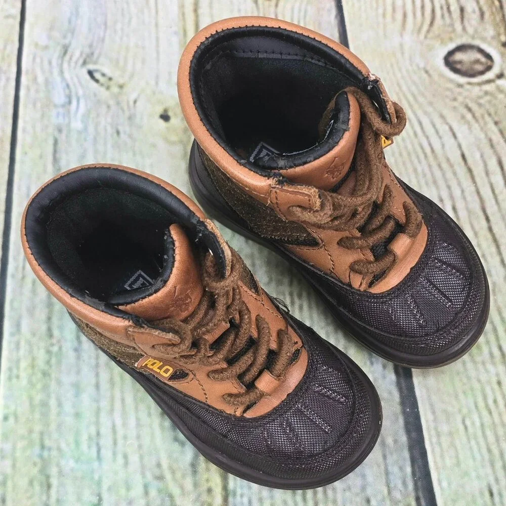 POLO Ralph Lauren Lansing High Toddler Boys Boots Size 4.5 Brown Leather Outdoor
